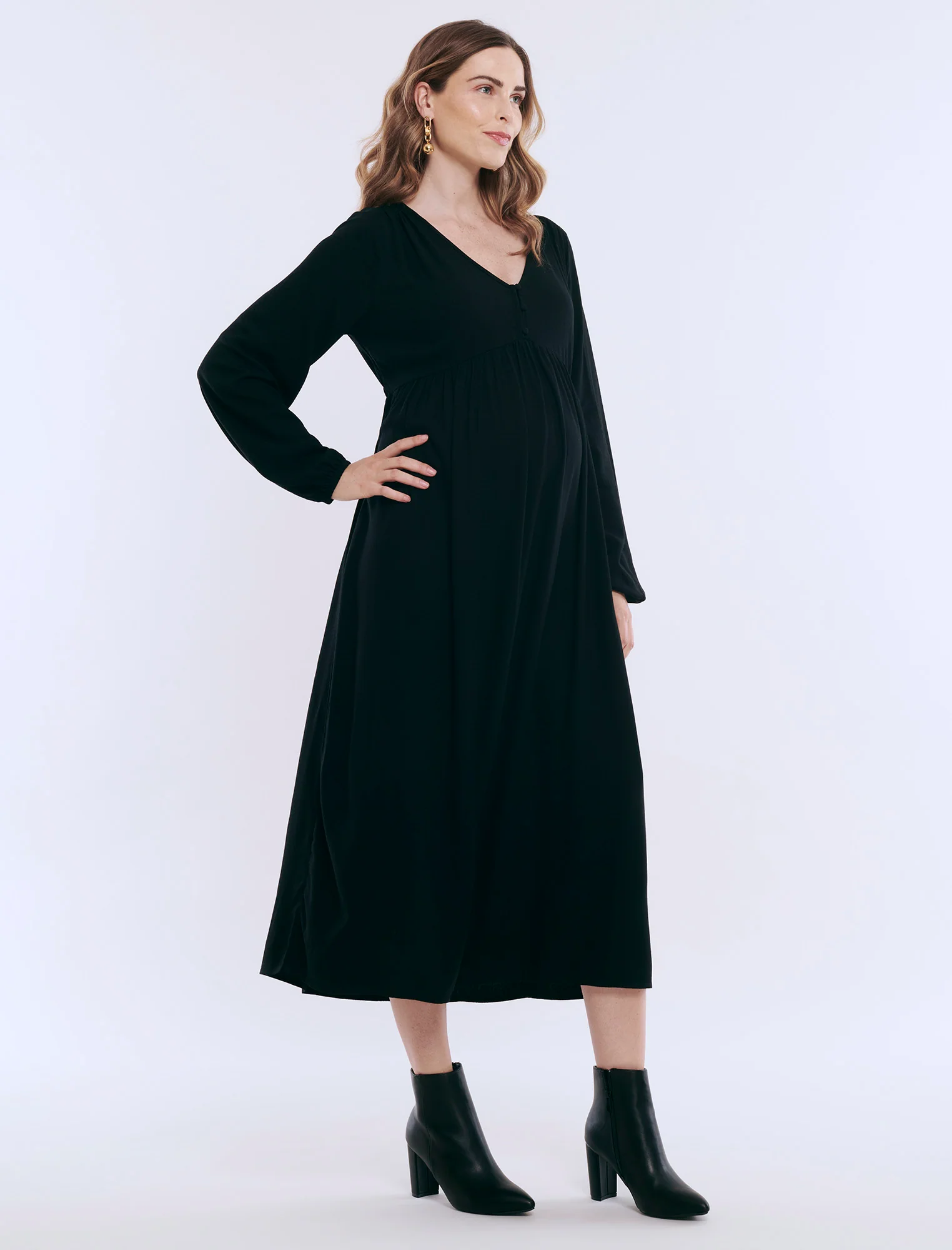 Long Sleeve Button Front Midi Dress - Image 3