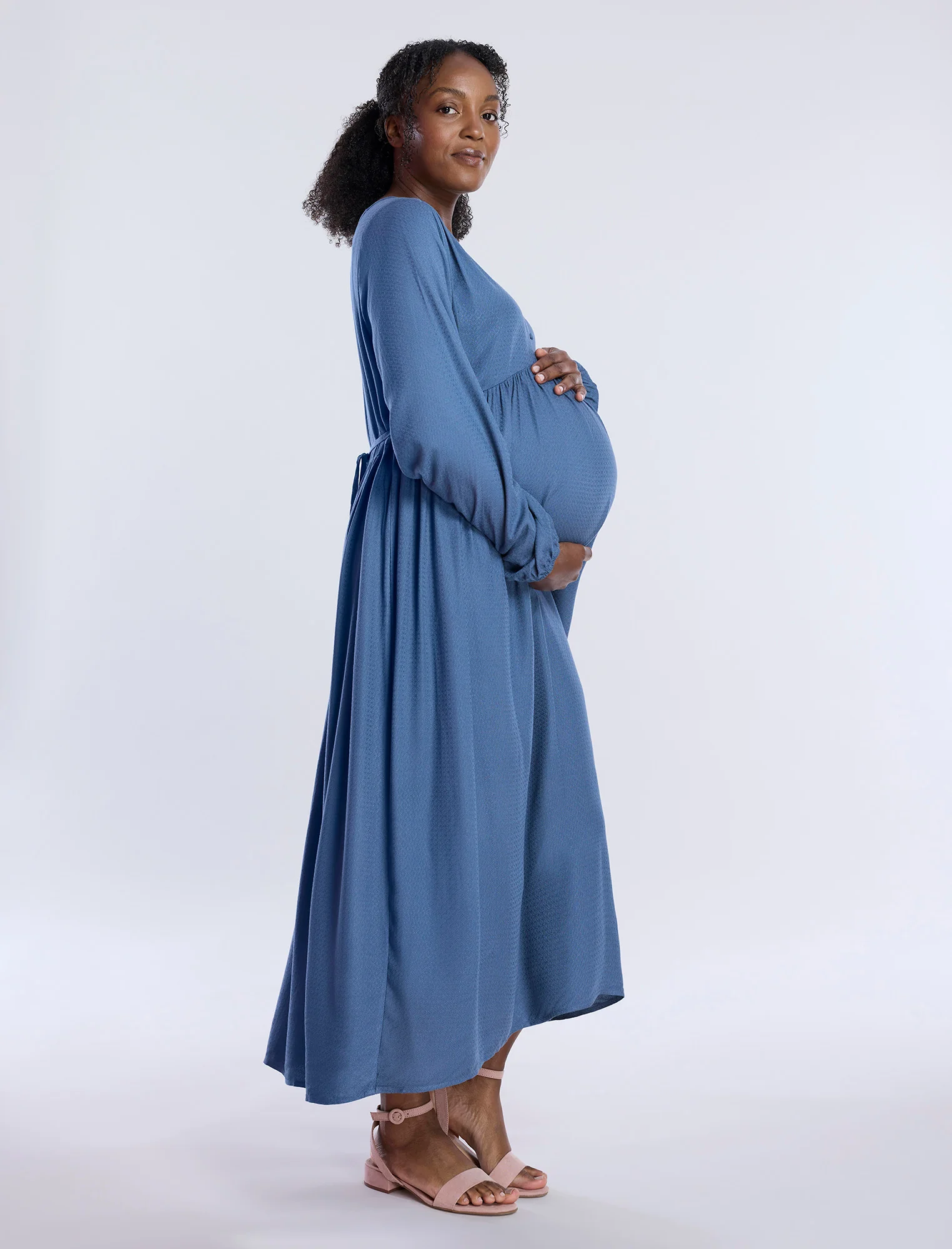 Long Sleeve Button Front Midi Dress - Image 3