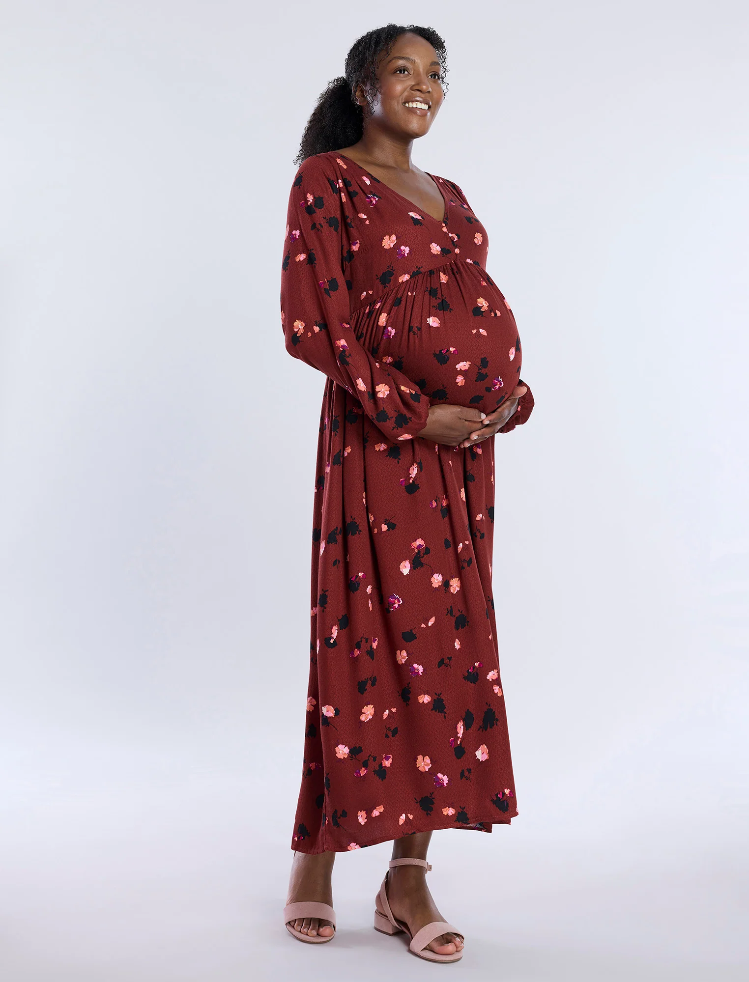 Long Sleeve Button Front Midi Dress - Image 3