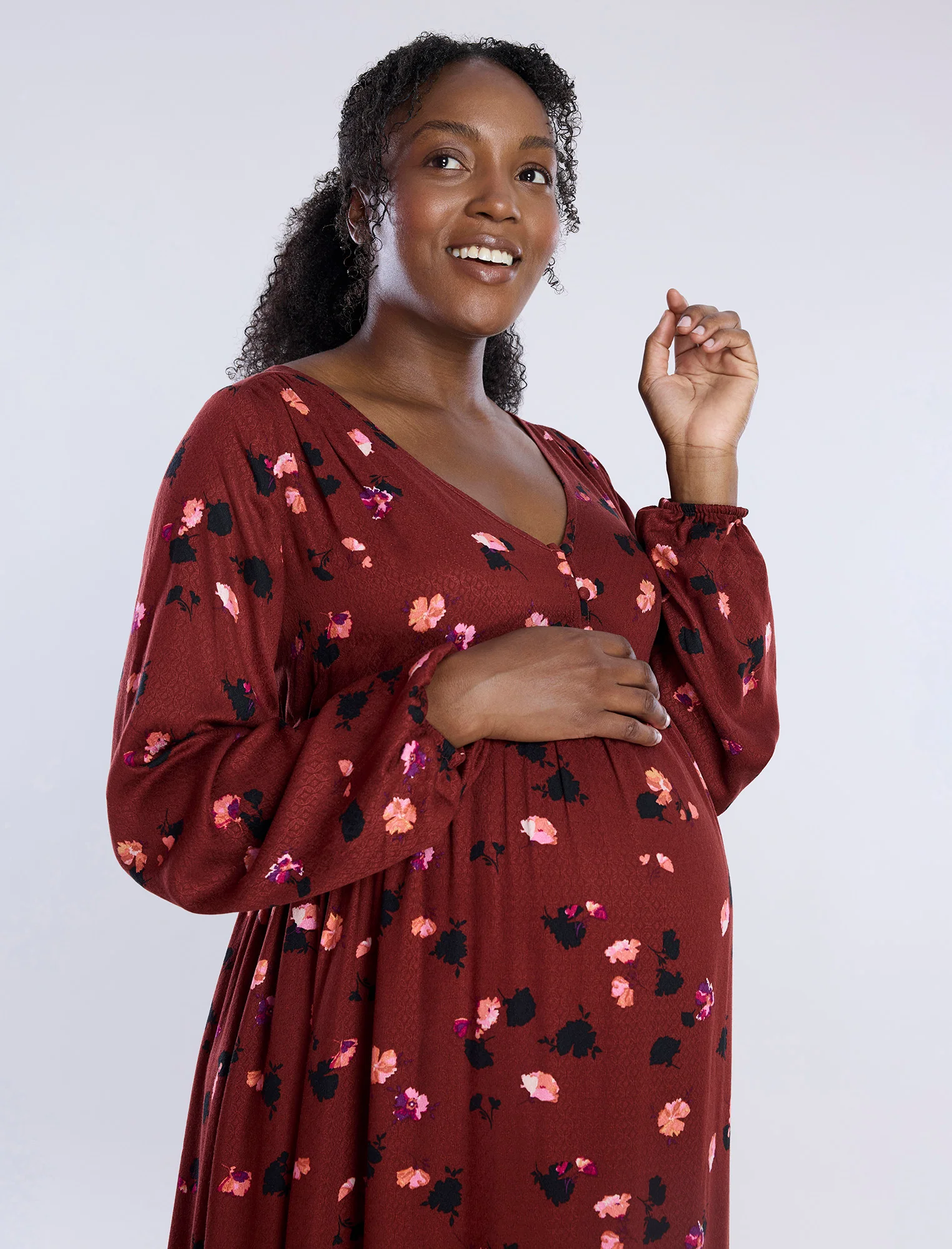 Long Sleeve Button Front Midi Dress - Image 4