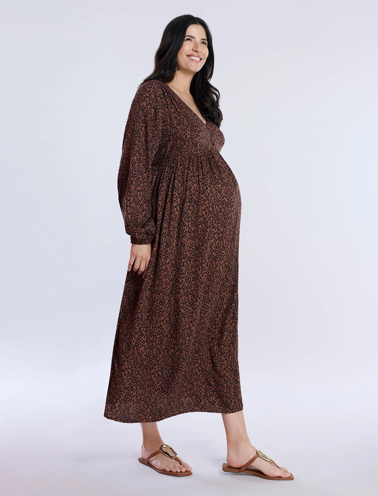 Long Sleeve Button Front Midi Dress - Image 3