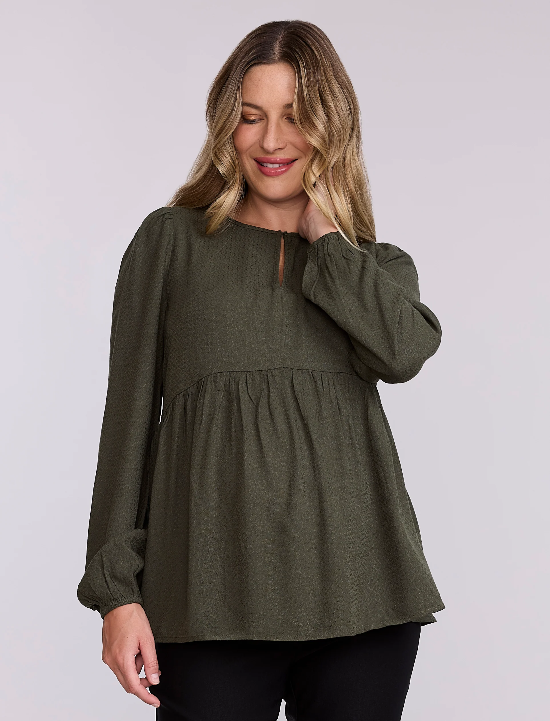 Long Sleeve Keyhole Blouse