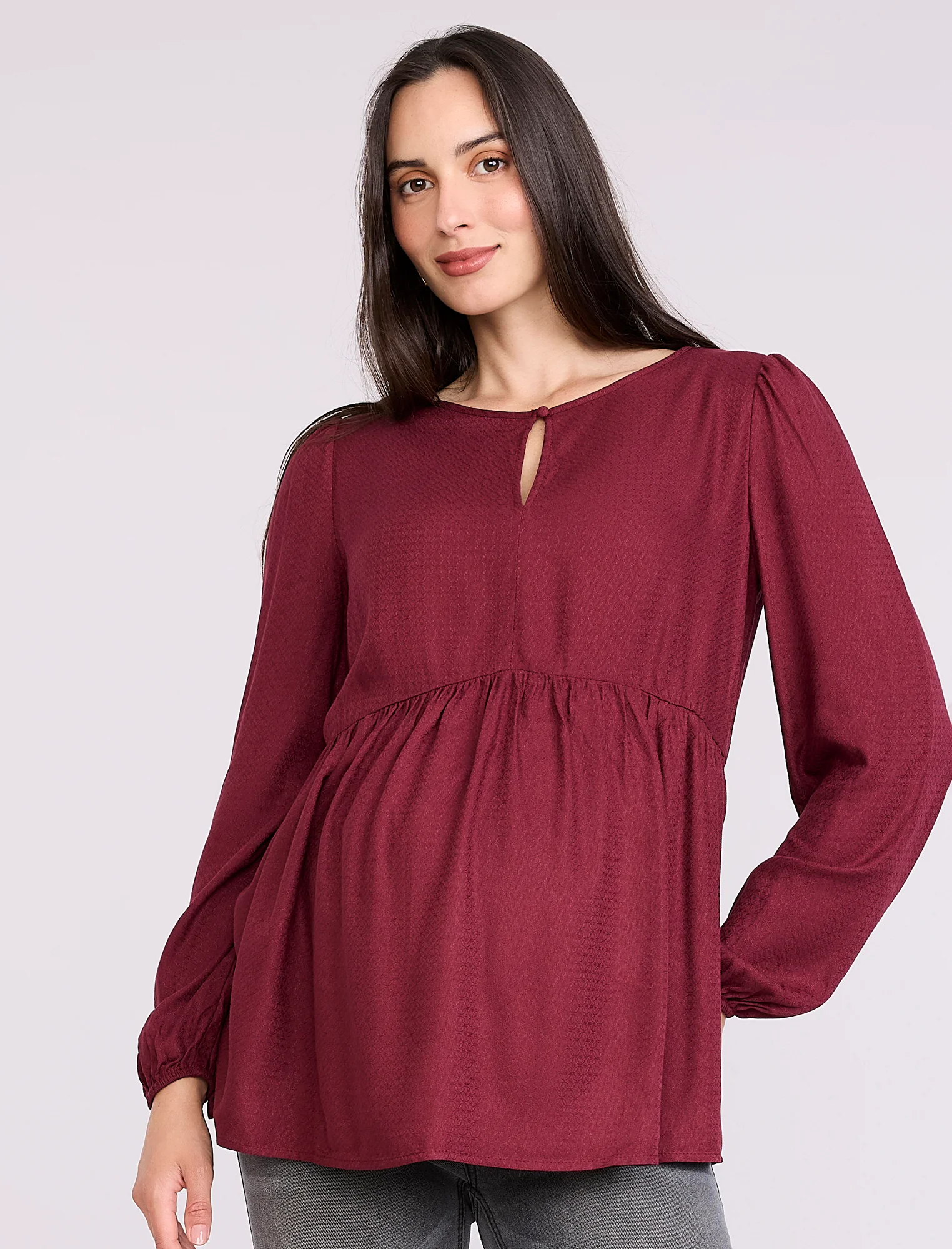 Long Sleeve Keyhole Blouse