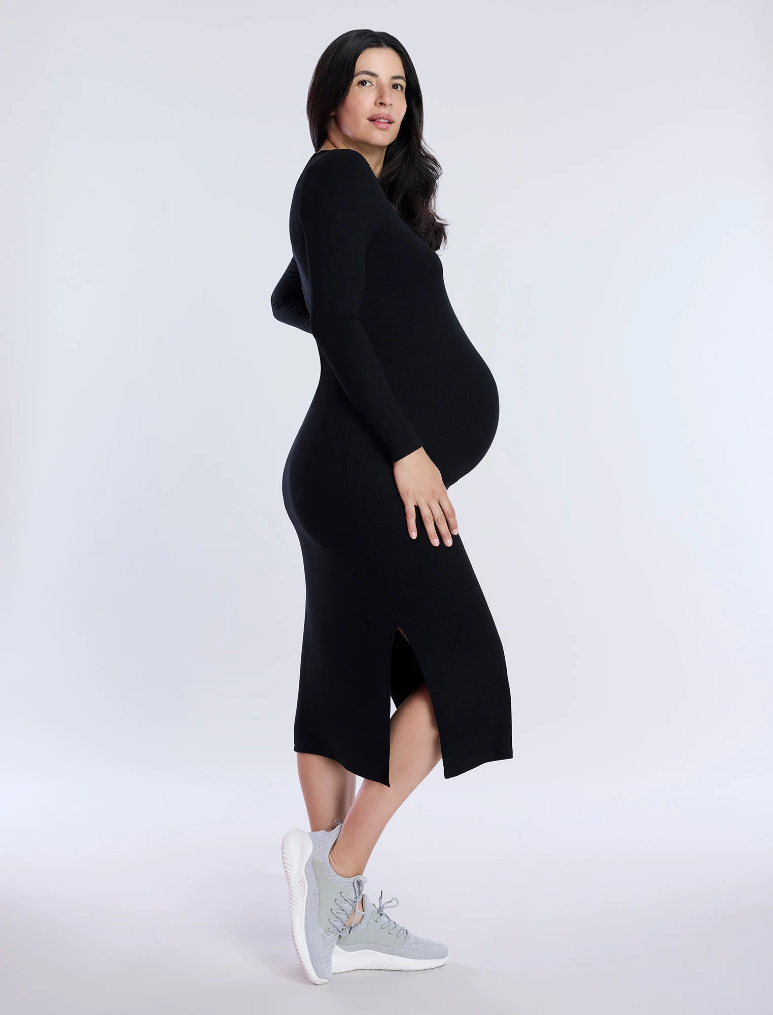 Long Sleeve Rib Knit Column Dress - Image 3