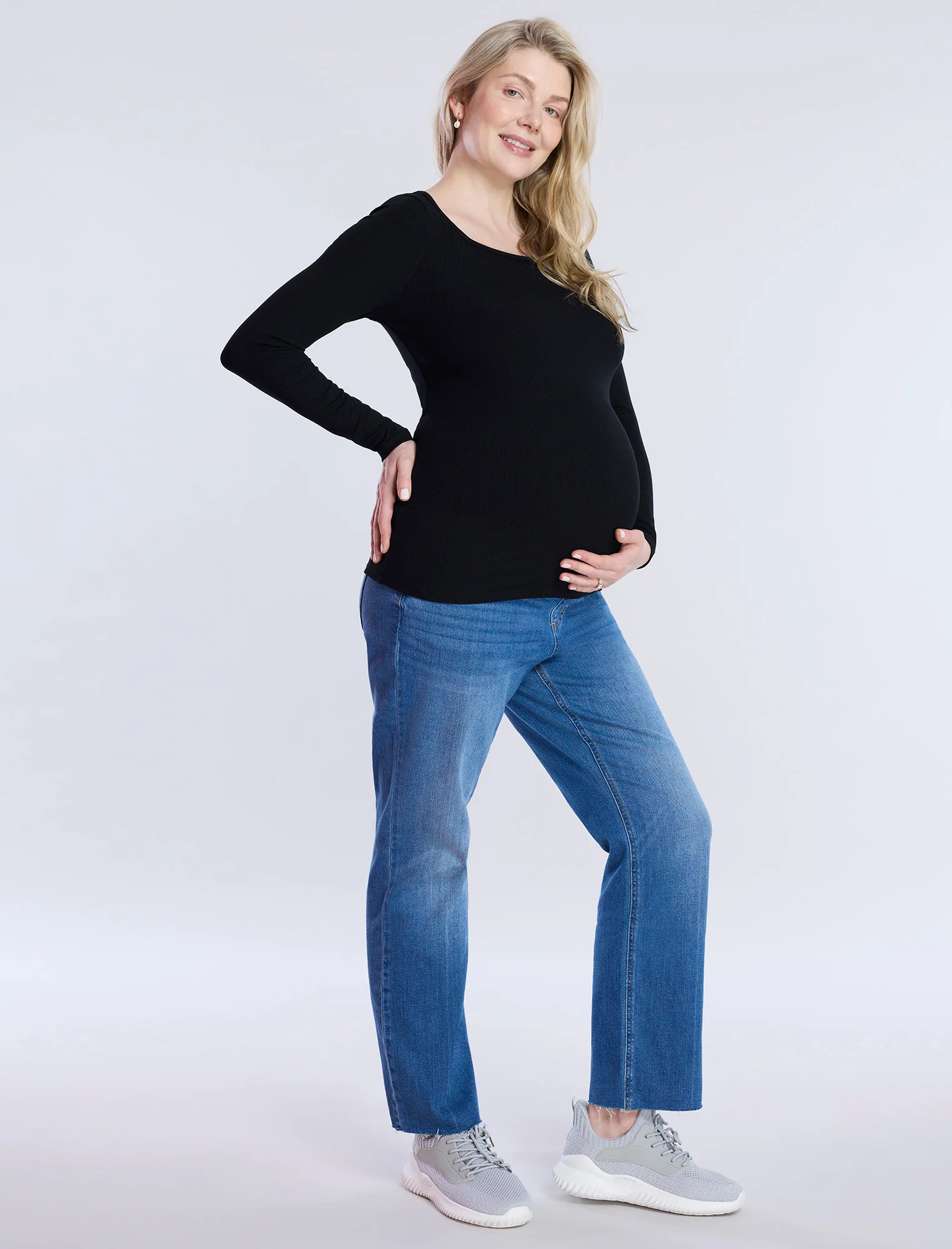 Long Sleeve Rib Knit Square Neck Tee - Image 3