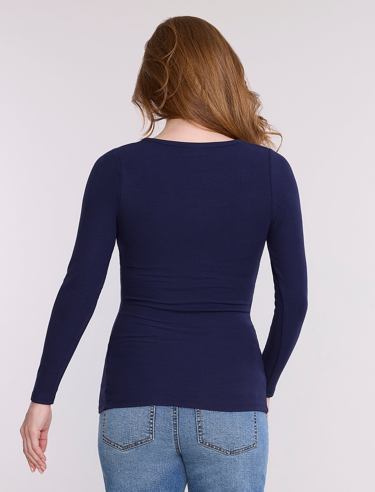 Long Sleeve Rib Knit Square Neck Tee - Image 2