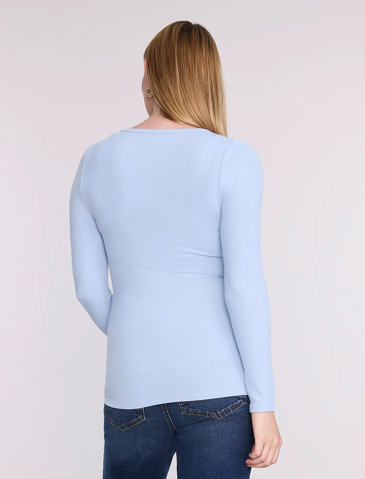 Long Sleeve Rib Knit Square Neck Tee - Image 2