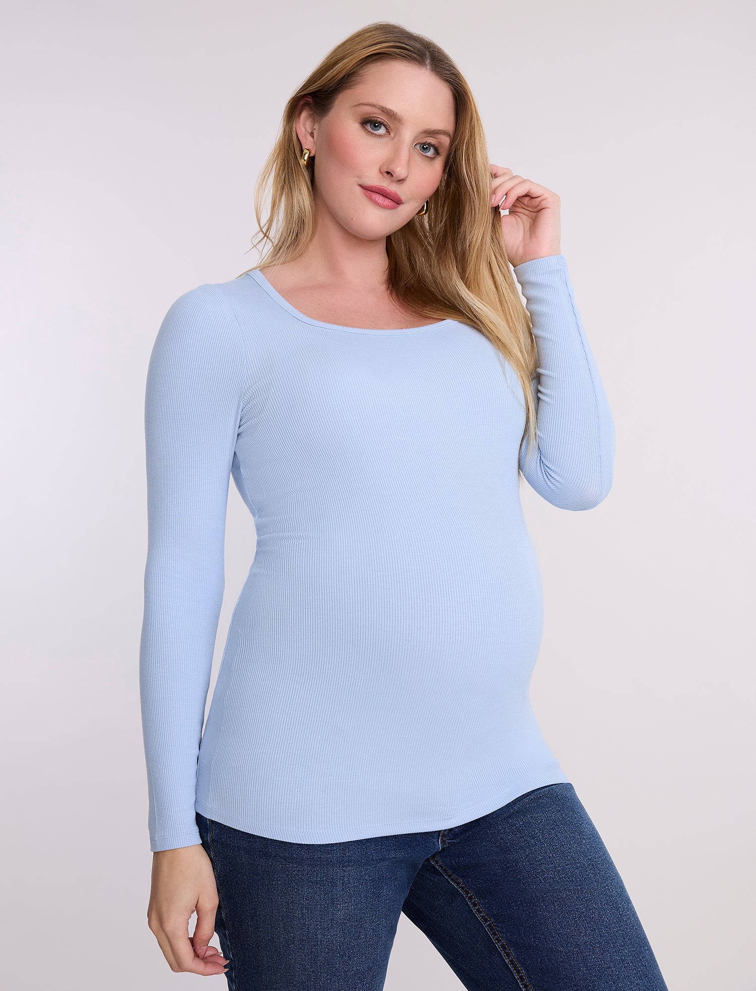 Long Sleeve Rib Knit Square Neck Tee - Image 4