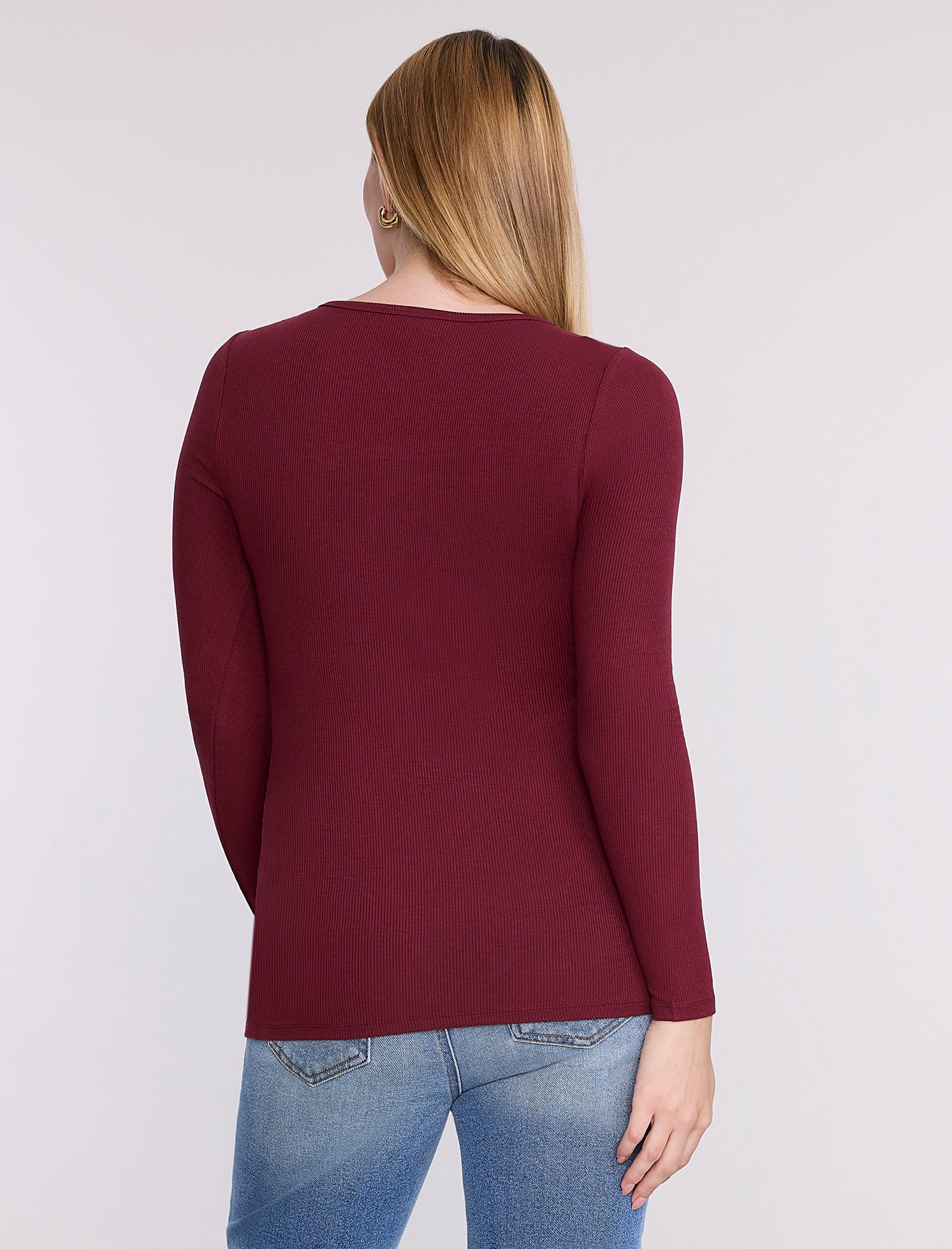 Long Sleeve Rib Knit Square Neck Tee - Image 2