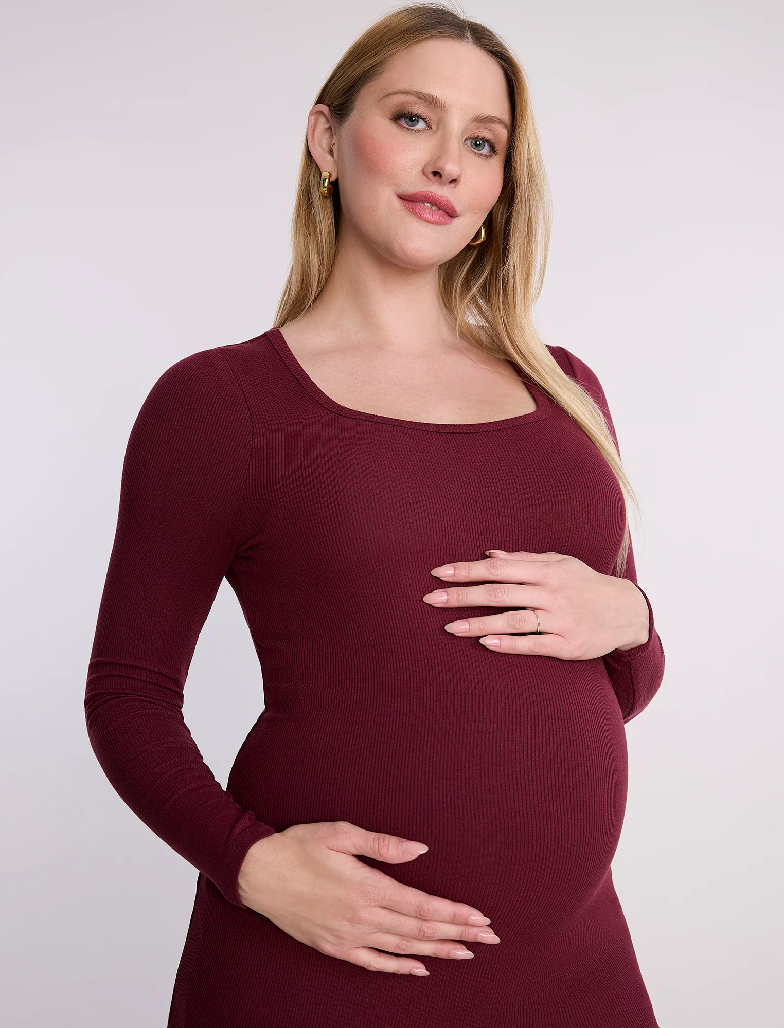 Long Sleeve Rib Knit Square Neck Tee - Image 4