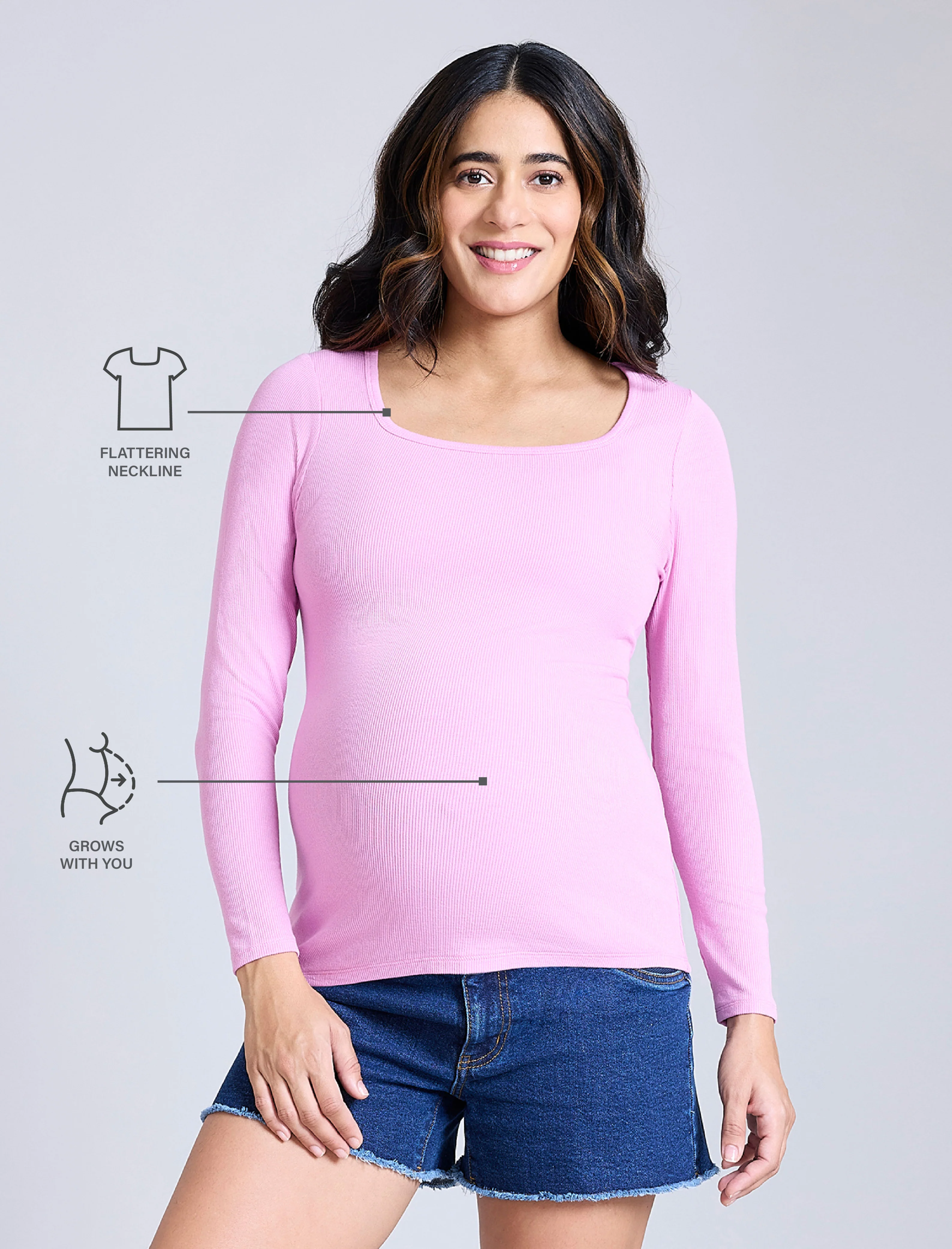 Long Sleeve Rib Knit Square Neck Tee - Image 8