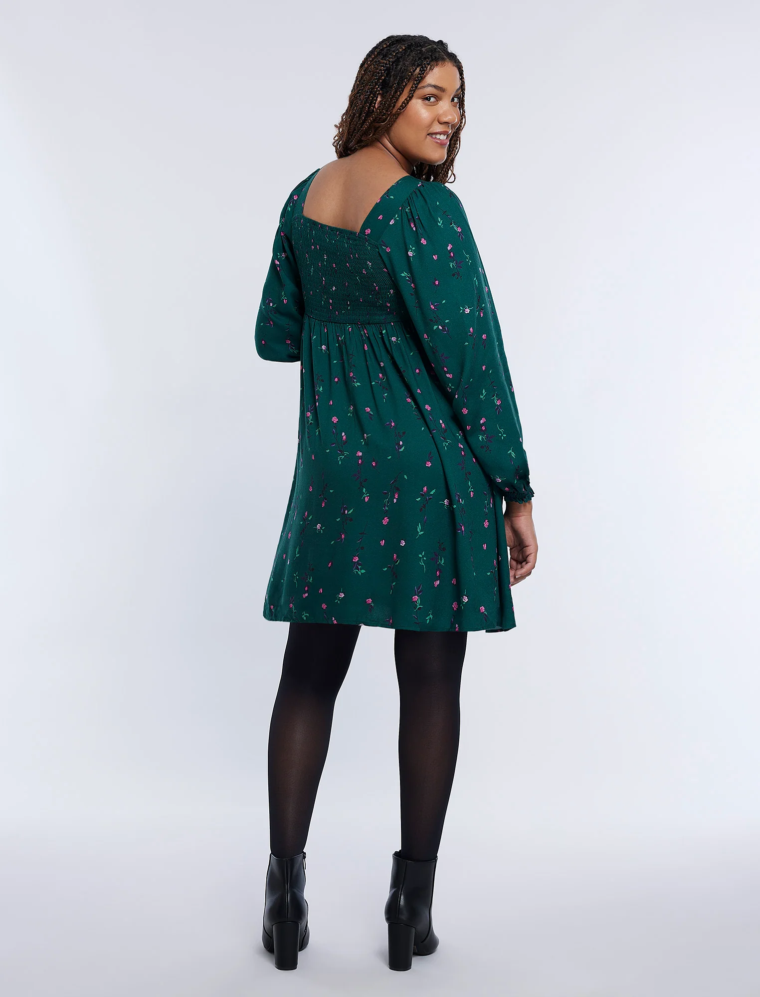 Long Sleeve Smocked Empire Waist Dress - Image 2