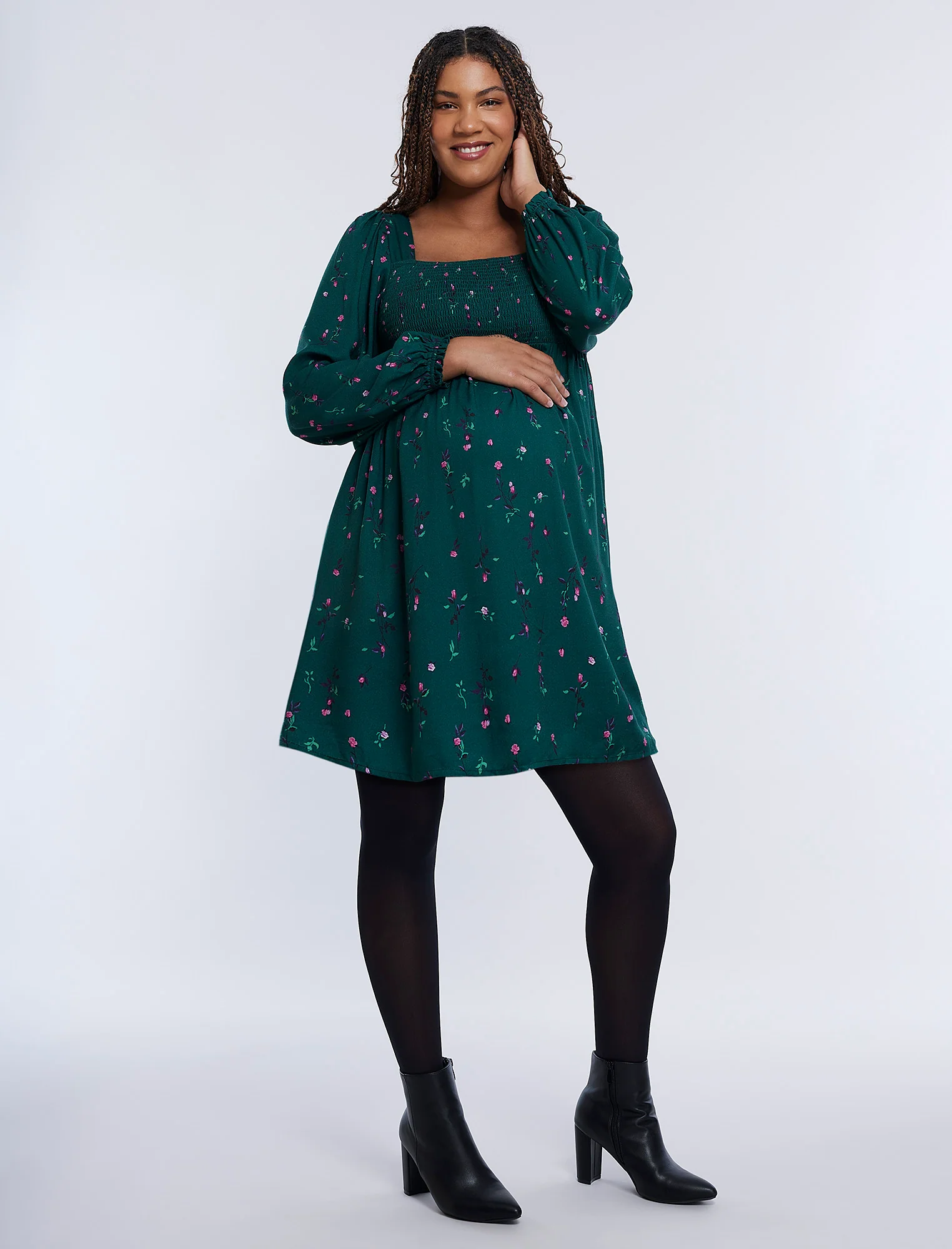 Long Sleeve Smocked Empire Waist Dress - Image 3