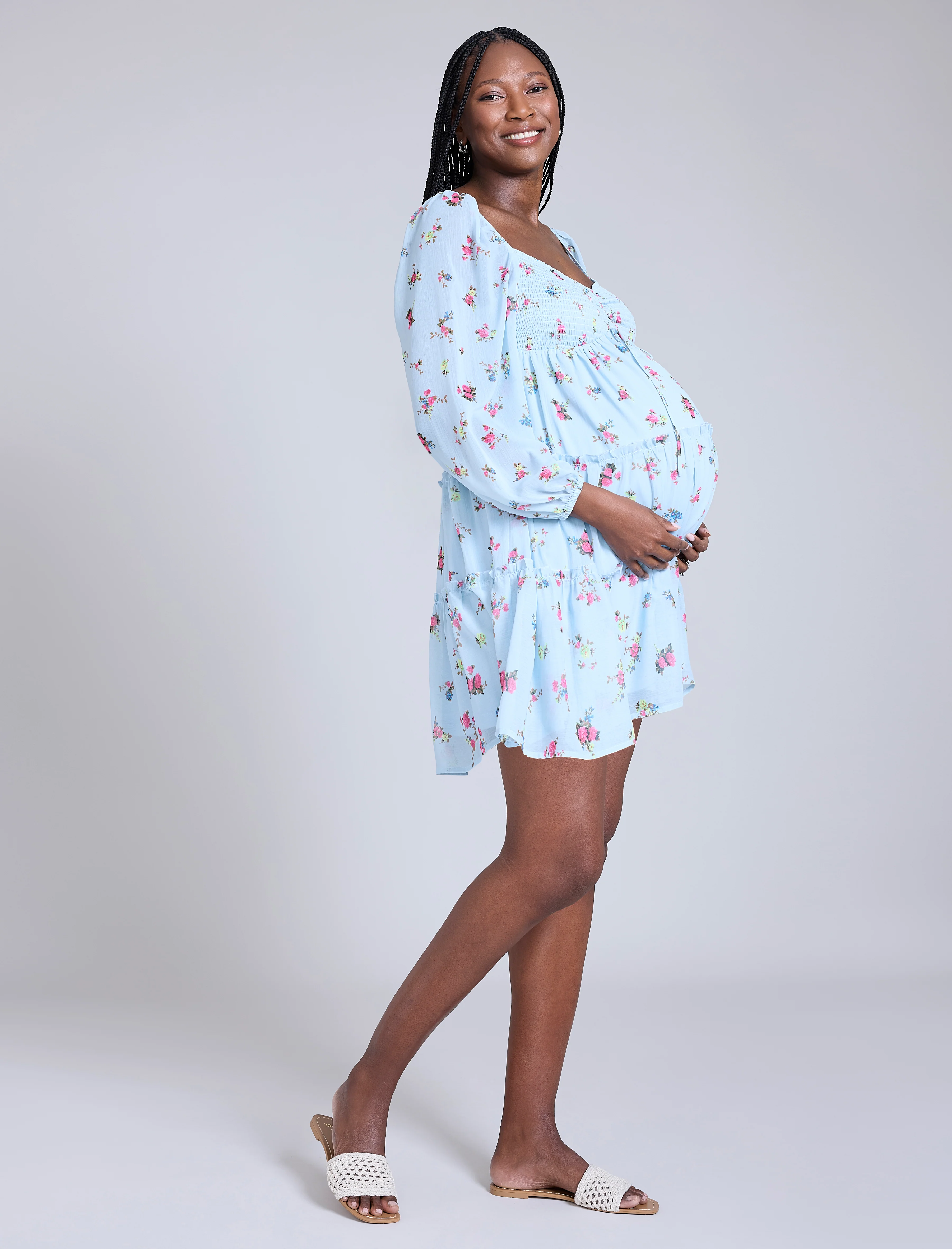 Long Sleeve Tie Tiered Dress - Image 3