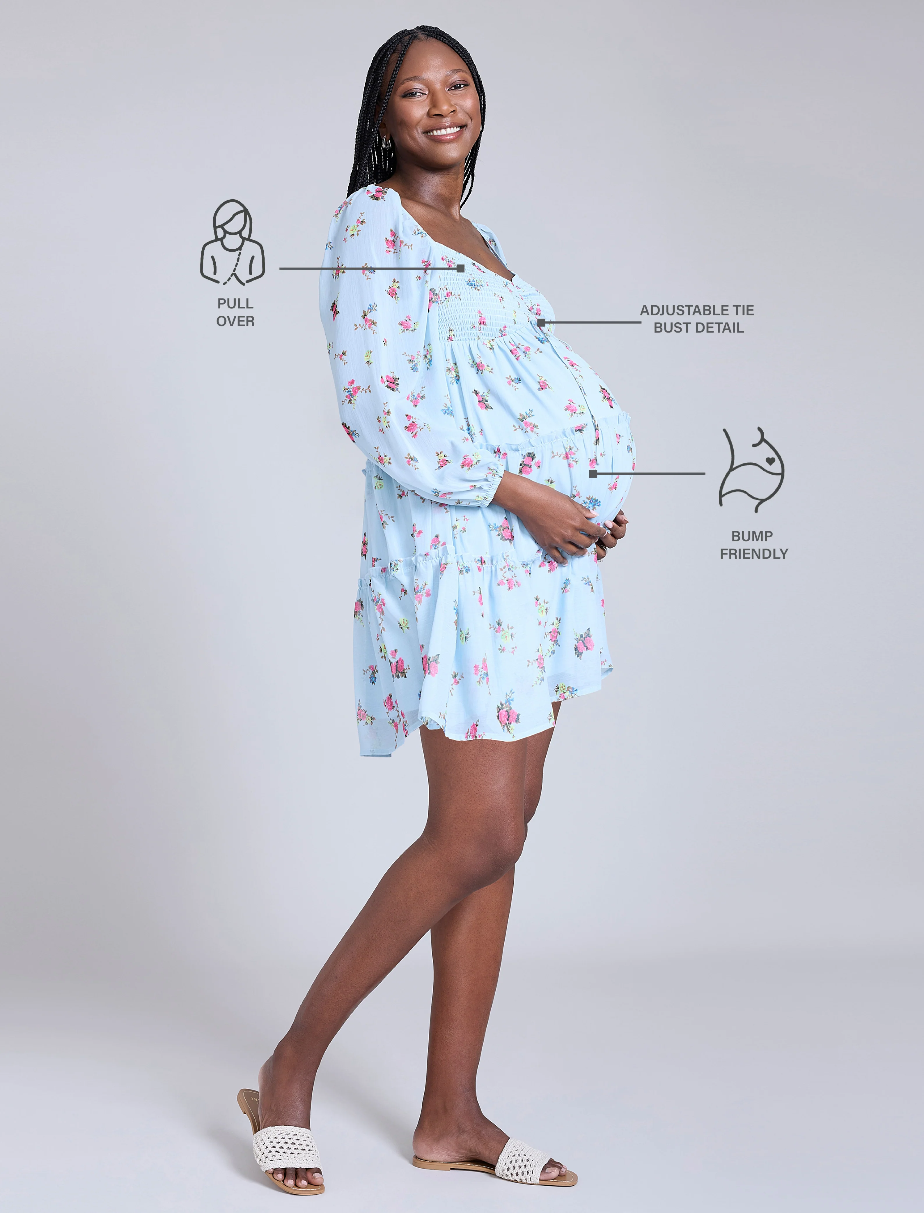 Long Sleeve Tie Tiered Dress - Image 7