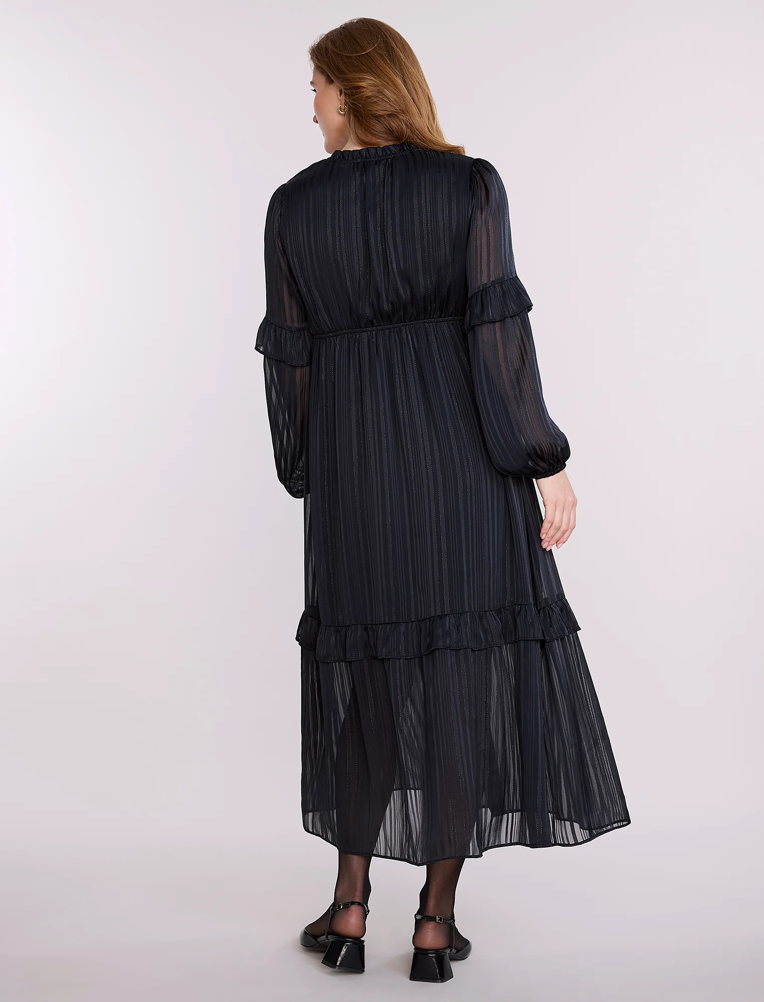Long Sleeve Tiered Maxi Dress with Drawstring - Image 2
