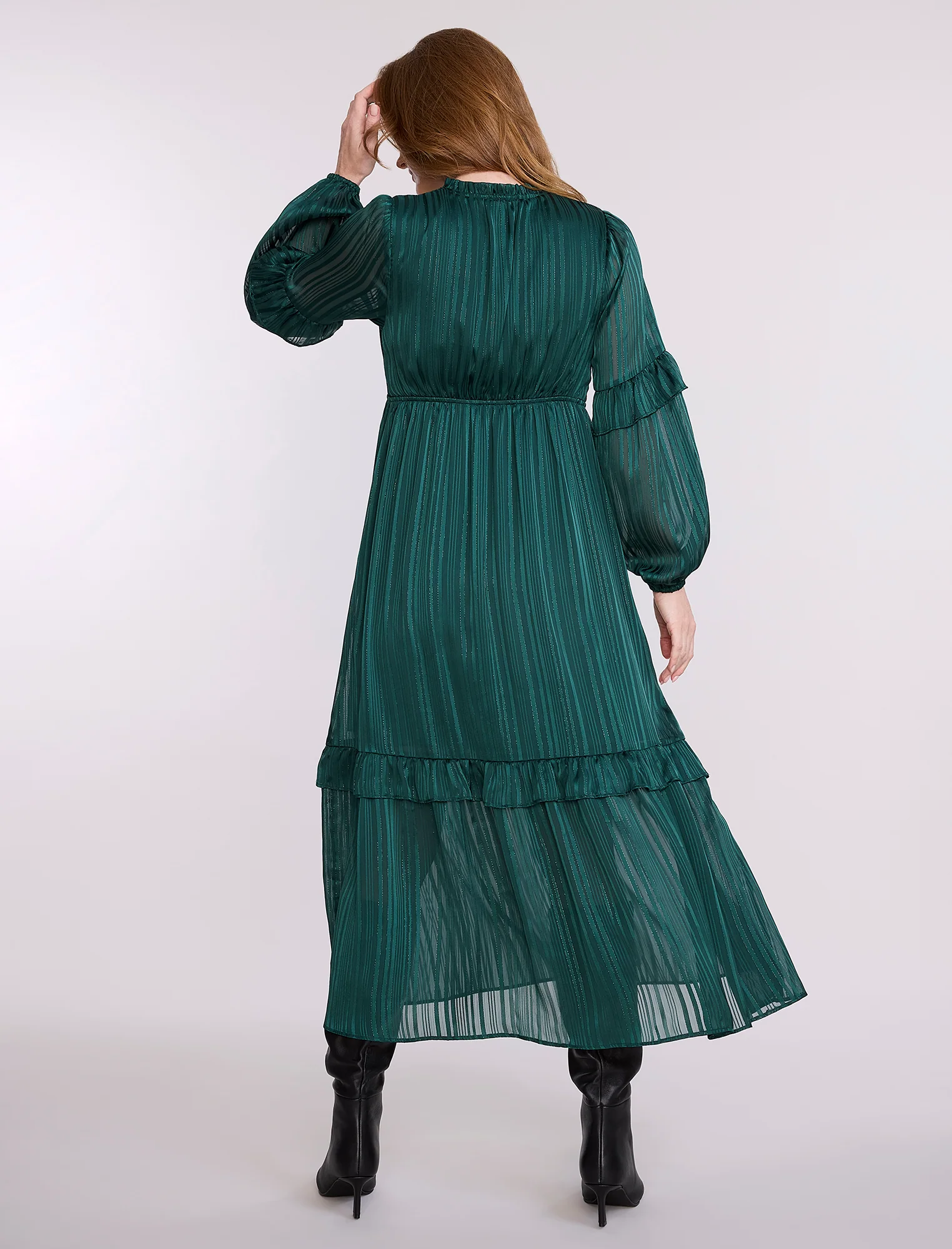 Long Sleeve Tiered Maxi Dress with Drawstring - Image 2