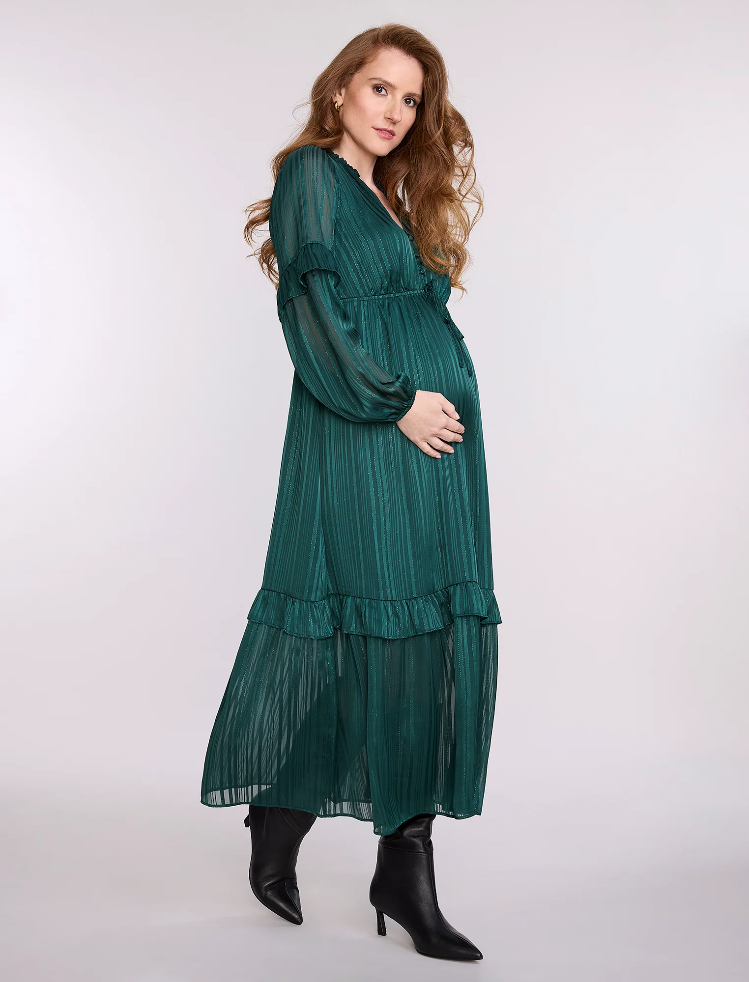 Long Sleeve Tiered Maxi Dress with Drawstring - Image 3