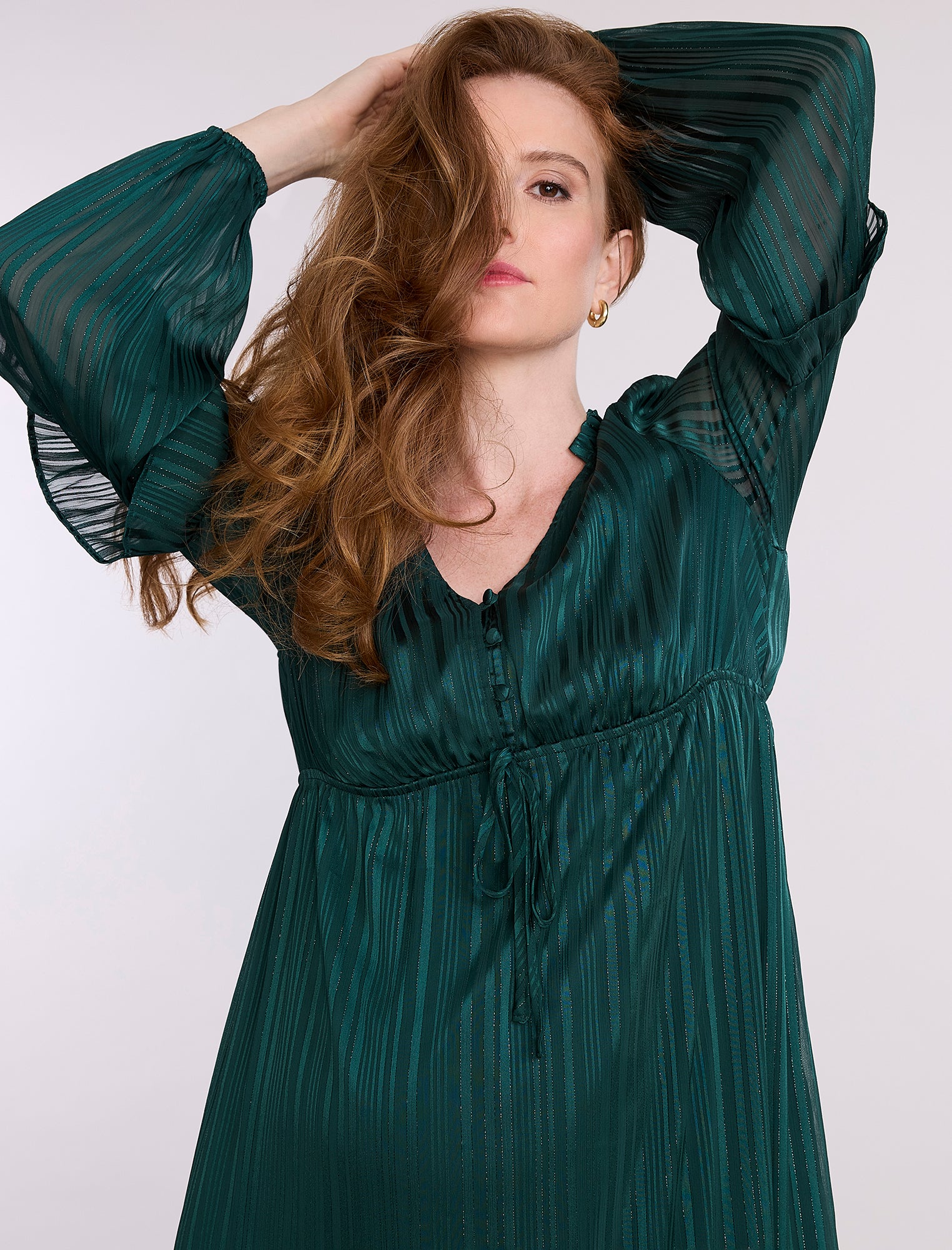 Long Sleeve Tiered Maxi Dress with Drawstring - Image 4