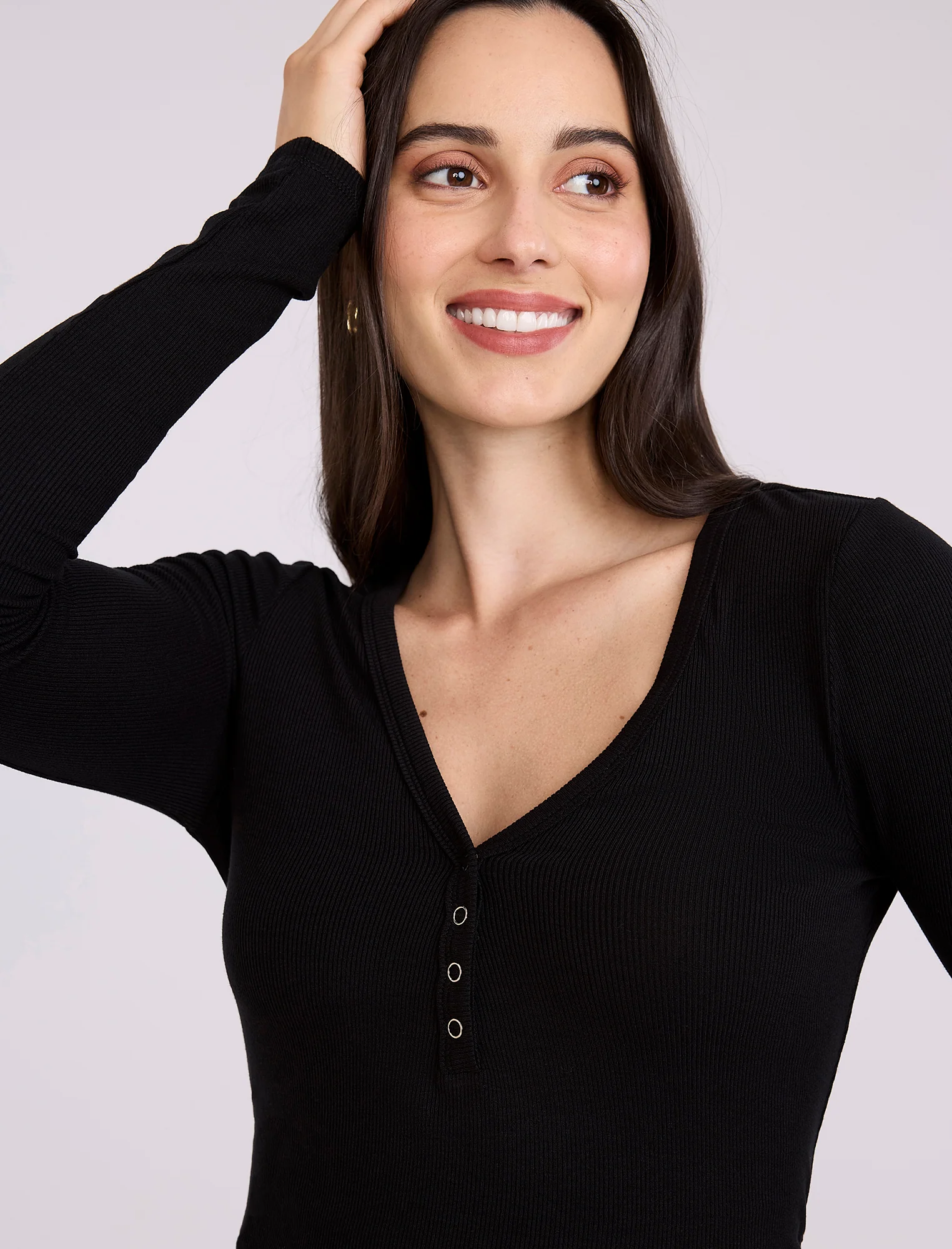 Side Ruched Long Sleeve Henley Maternity Rib Tee - Image 4