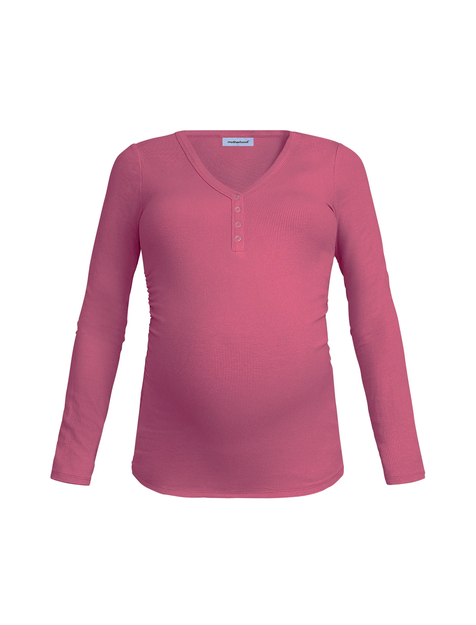 Side Ruched Long Sleeve Henley Maternity Rib Tee - Image 6
