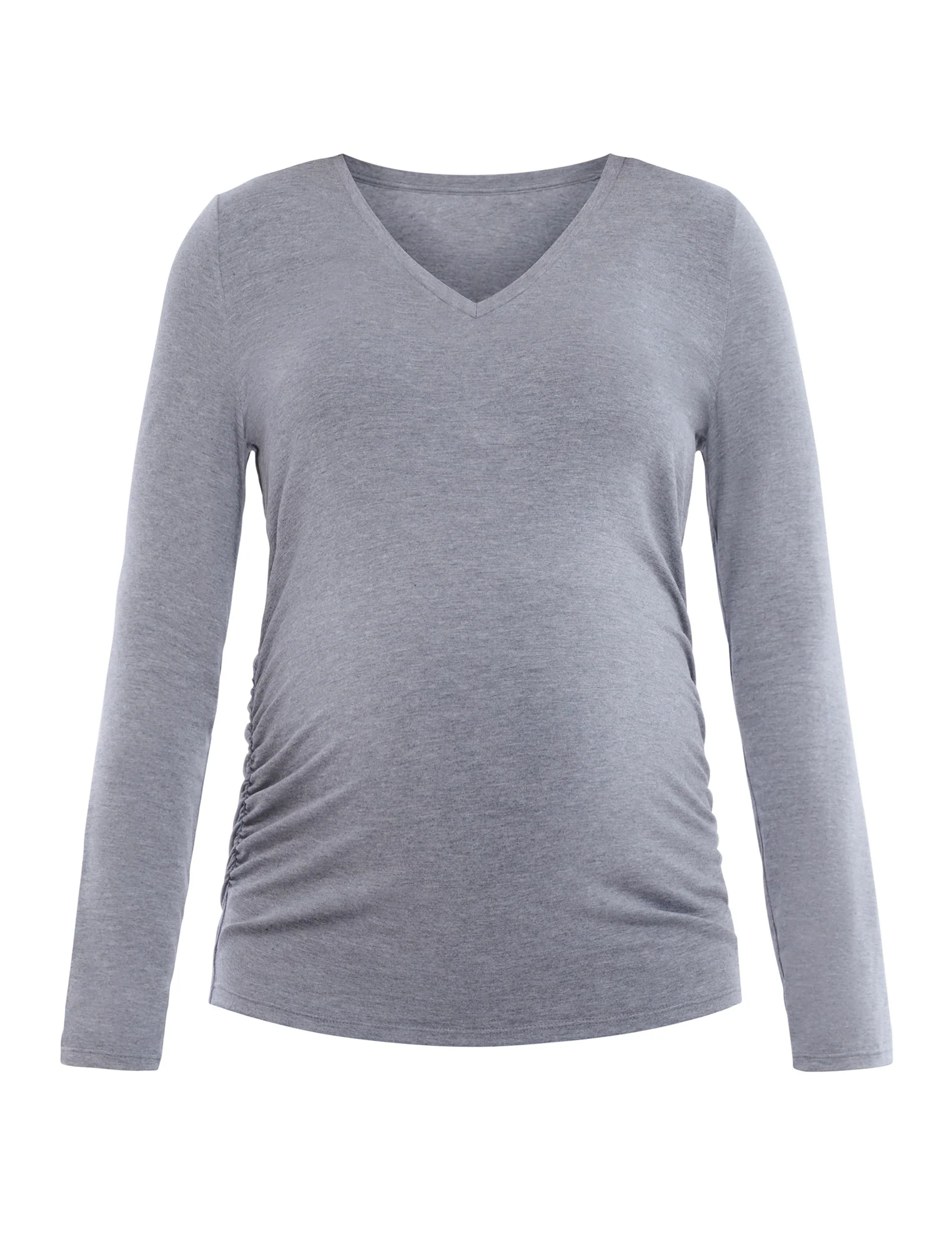 Side Ruched Long Sleeve V-Neck Maternity Tee - Image 5