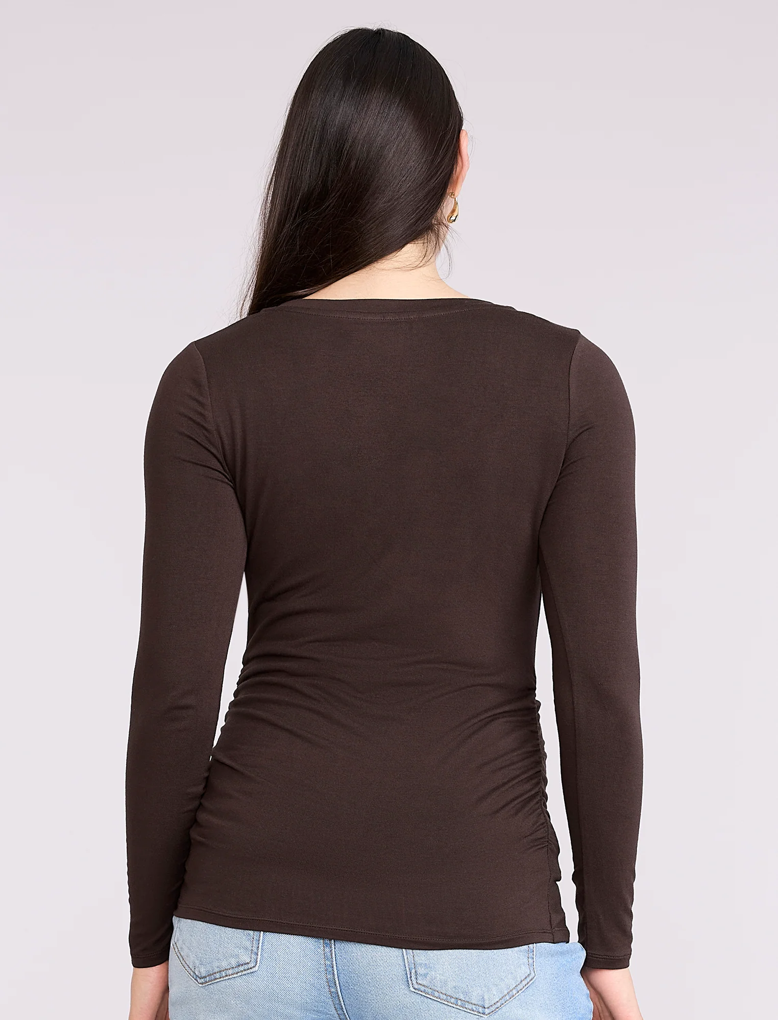 Side Ruched Long Sleeve V-Neck Maternity Tee - Image 2