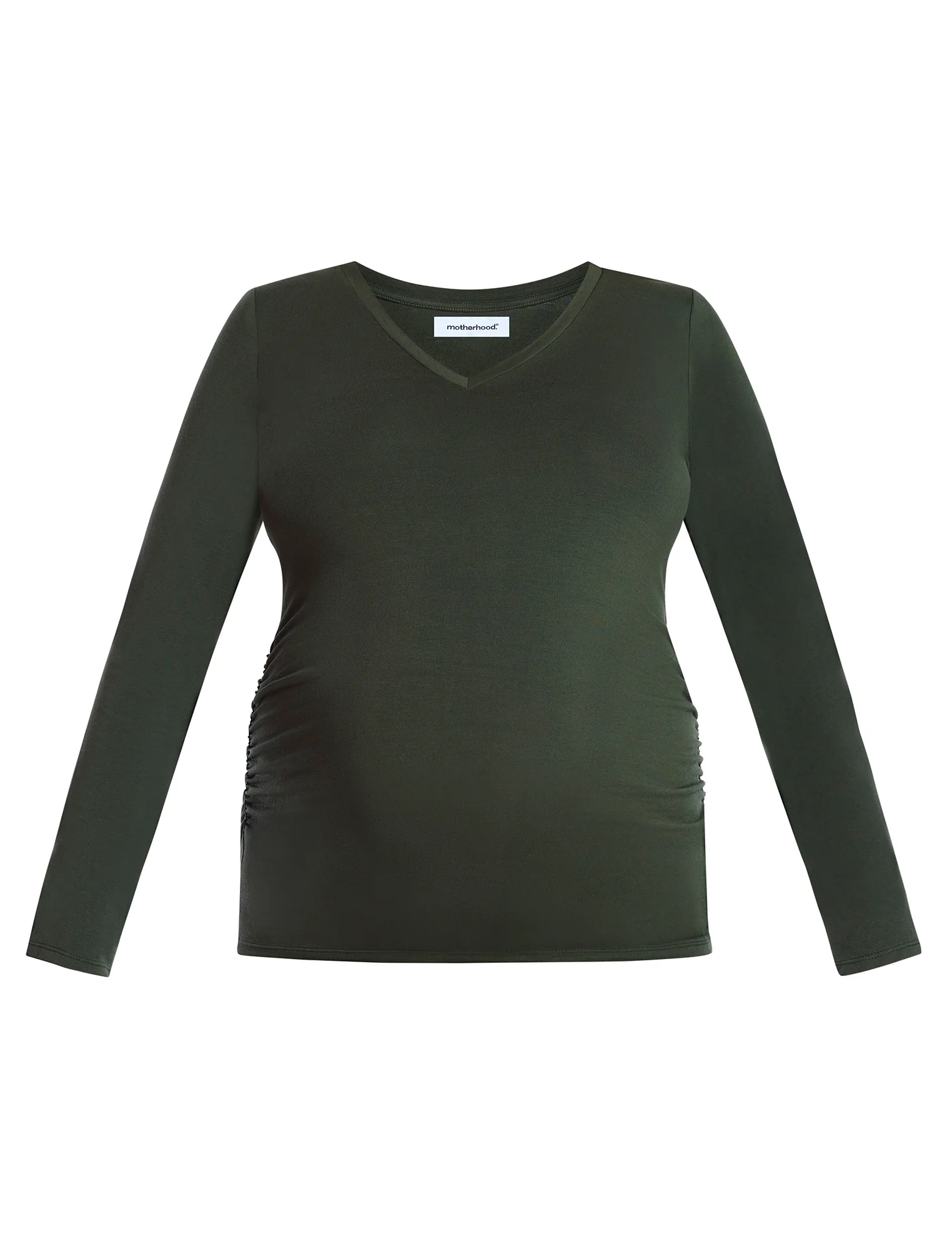 Side Ruched Long Sleeve V-Neck Maternity Tee - Image 5