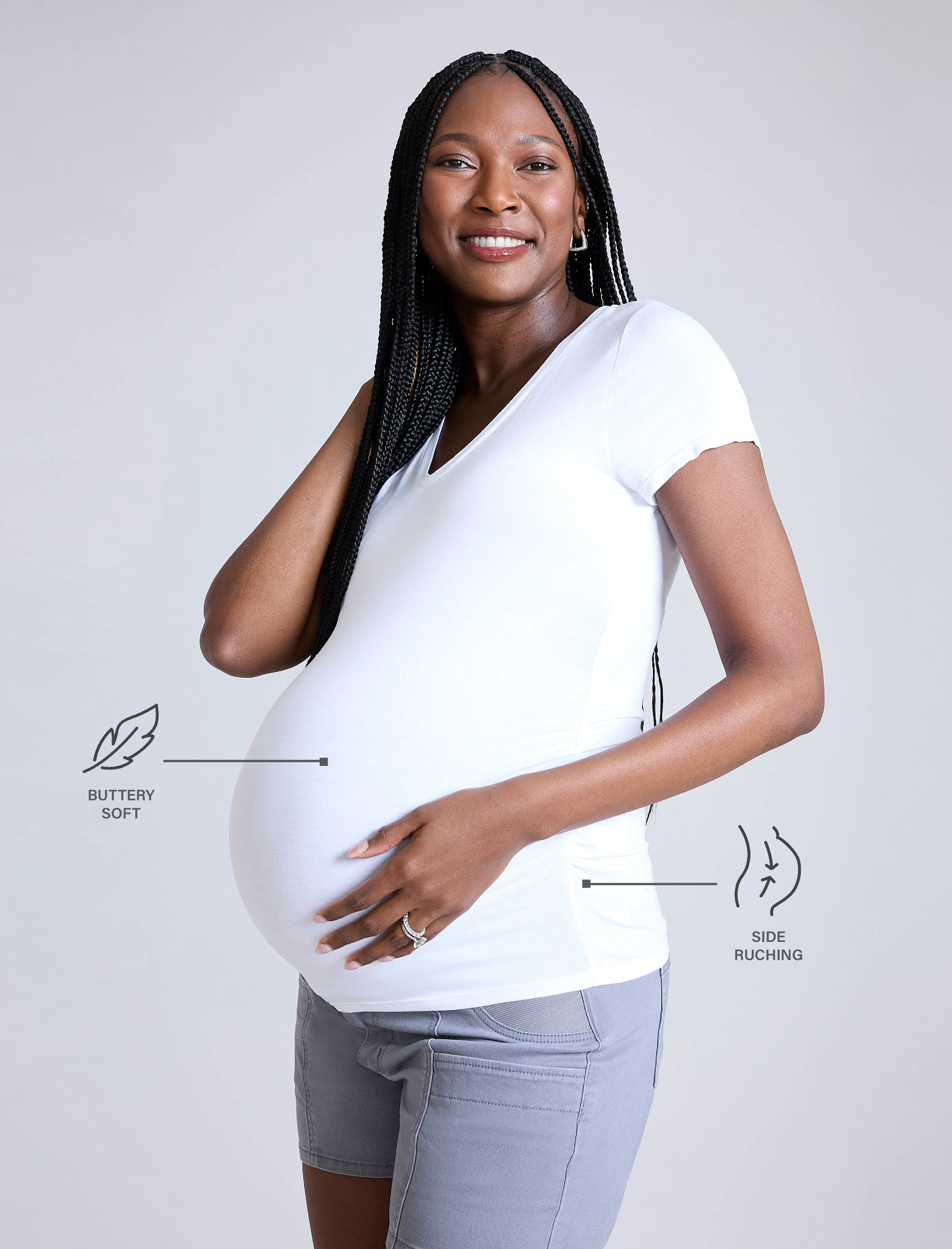 Side Ruched Short Sleeve V-Neck  Maternity Tee - Image 6