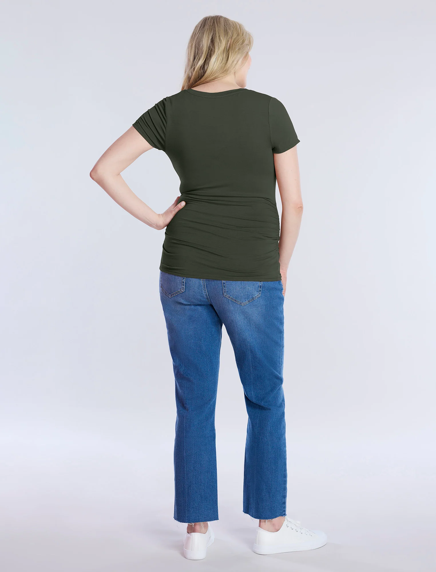 Side Ruched Short Sleeve V-Neck Maternity Tee - Image 2