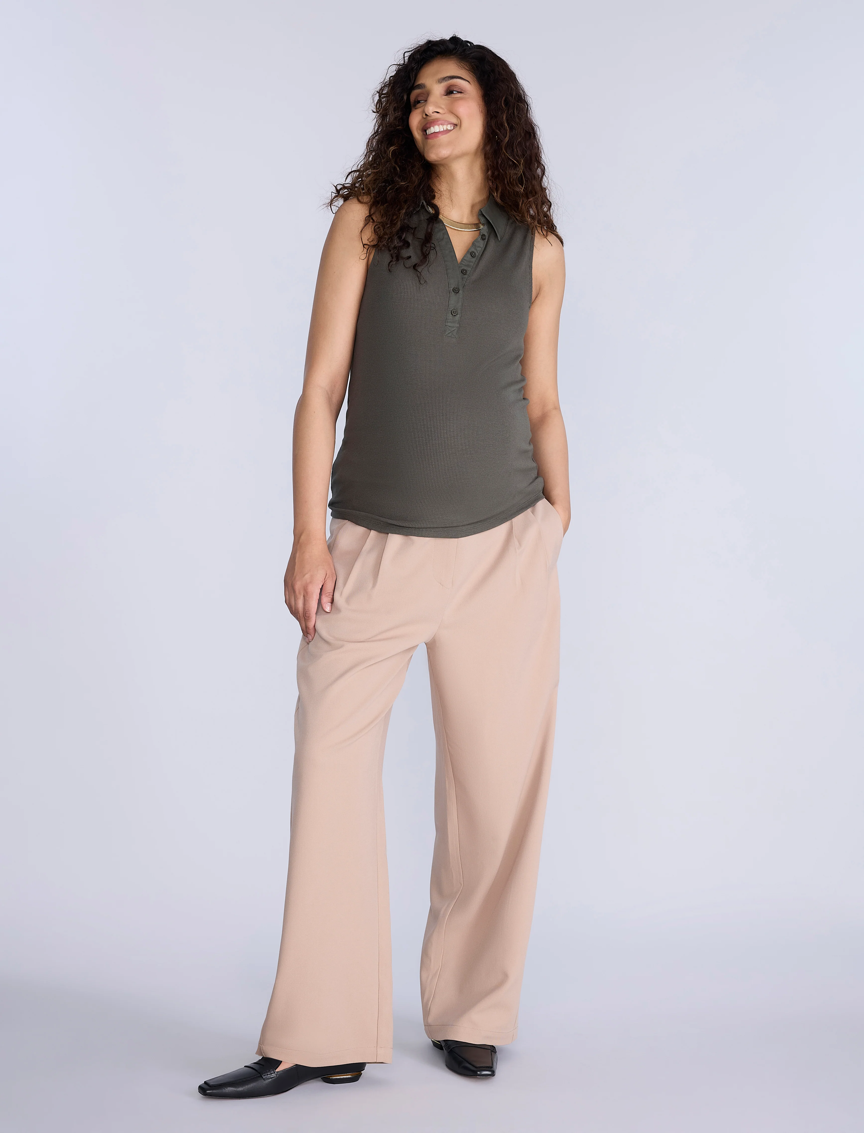 Sleeveless Ribbed Collared Top