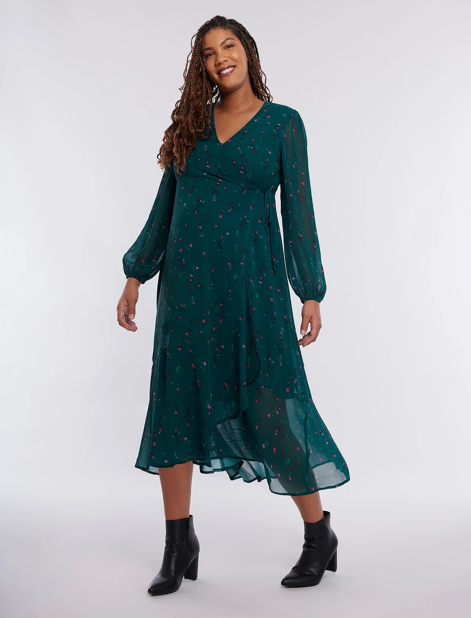 Wrap Flounce Midi Dress - Image 3